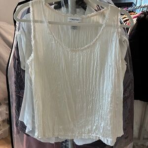 Winter White Calvin Klein Crinkle Silk Shell Tank Lightweight